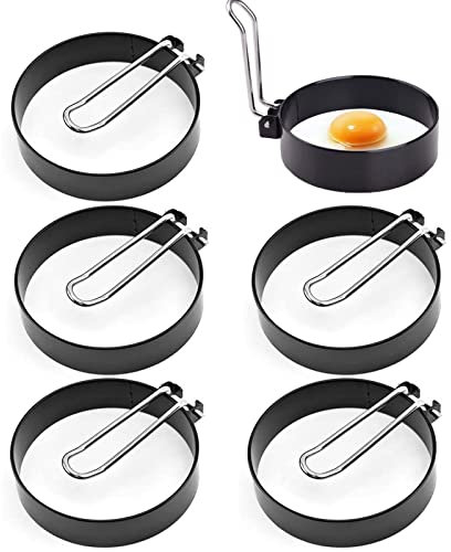 6PCS Moldes para Huevos Fritos de Acero Inoxidable Frito Moldes para Huevos Anillos de Huevo Antiadherentes Anillos Redondos para Huevos Anillos de Huevo Antiadherentes para Huevos Frito y Panqueques