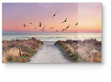 DEQORI Frühstücksbrett Glas | klein 23x14 cm | Motiv Strandaufgang zur Ostsee | Design Schneidebrett für Küche | Frühstücksbrettchen antibakteriell & rutschfest | Glasplatte & Servierplatte