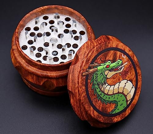 DRAGONPUFF 2.5'' Wooden Herb Spice Grinder Metal Shark Teeth 4 Parts Spice Grinder