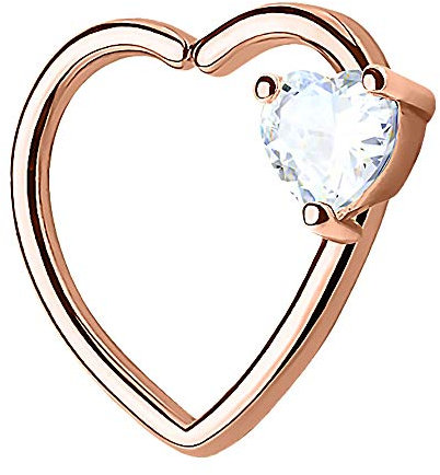 Taffstyle Piercing Continuous Biegbarer Fake Piercing Ring Herz Herzform Kristall Glitzer Steine Ear Cuff Septum Tragus Helix Ohr Nase Nasenpiercing Nasenring Ohrpiercing rechts Rosegold