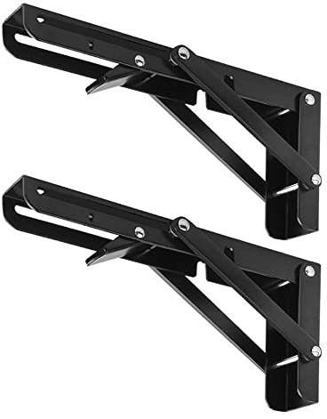 CEEYSEE 2 Stück Klappkonsole 200 mm Schwerlast Klappkonsole Klappwinkel 90 Grad Platzsparend Klappbares Regal für Arbeitszimmer, Garage, Büro, Tisch, Zuhause, Küche (Schwarz 200mm)