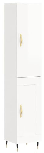 vidaXL Highboard, Sideboard mit viel Stauraum, Kommode Schrank für Wohnzimmer, Anrichte Beistellschrank Metallbeine, Modern, Hochglanz Weiß Holzwerkstoff