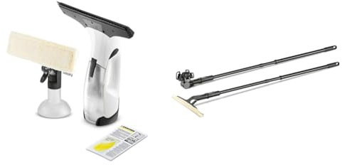 Bundle of Kärcher Window Vac WV 2 Plus, Battery Running Time: 35 min, LED Display for Battery Status, Spray Bottle with Microfibre Cloth + Kärcher 26331440 Window Vacuum Extension Set, Black