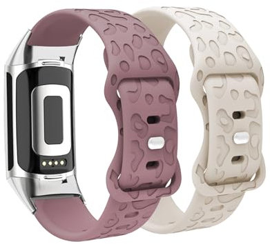 LXURY 2 Stück Silikon Armbänder für Fitbit Charge 3/ Charge 4 Armband, Weiches Leoparden Gravierte Sport Ersatzarmbänder Kompatibel mit Fitbit Charge 3/ Charge 4 Uhrenarmband für Damen und Herren (4)