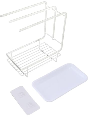 Gsycle Kitchen Sponge Holder Dishcloth Hanger, Kitchen Counter Sink Organiser Sponge Holder with Drain Pan Free-standing Dish Dishcloth Drying Holder Dispenser for Sponge, Dish Cloth (02)