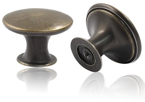 Zorveiio Lot de 8 boutons d'armoire ronds antiques en bronze de 3 cm de diamètre – Boutons de commode, de tiroir, d'armoire de cuisine, de quincaillerie de porte avec vis