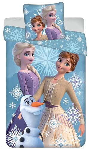 Frozen 3 Funda Nórdica Cama 90 140x200 + Funda Almohada Elsa | Ropa de cama reversible | Algodón natural transpirable Oeko-Tex | Olaf Disney | Niña 3-10 | Regalo | Lavable a máquina