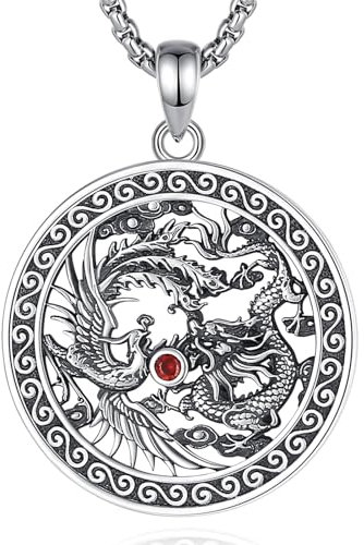 CELESTIA Collier Yin Yang, Pendentif Dragon et Phoenix Balance Argent 925 Bijoux Yin Yang Cadeau pour Femme et Homme Couples Amoureux Cadeaux Saint Valentin