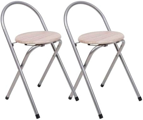 THE SECRET HOME - Pack de 2 Taburetes Plegables con Respaldo - Sillas Plegable de Metal y Madera - Decoración para el Hogar - Ideales para Cocina (Alto. 67 cm x Largo. 38 cm - Plateado)