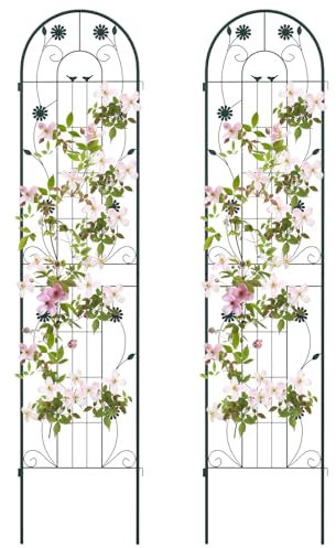 COSTWAY Rankgitter Metall, 2er Set, dekorativer Gartenzaun, freistehende Rankhilfe, Spalier Garten zum Stecken, Rankspalier für Kletterpflanzen Blume Gurke (220 x 50 cm,Grün)