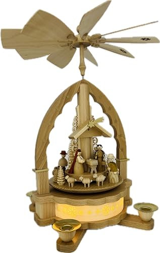 Richard Glaesser Pyramide Christi Geburt Natur 1-stöckig, mit beleuchtetem Sockel, aus Seiffen im Erzgebirge, 16070