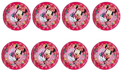 ALMACENESADAN, 5121, Pack fiesta cumpleaños; pack 8 platos de cartón 23 cm; de la licencia (Minnie Mouse)