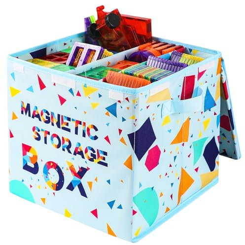 MUOUAKATE Magnatiles Storage Bin-Magnetic Tiles Toys Box, Magnetic Tiles Toy Carry Case with Dividers, Playroom Organizer Travel Storage Organizer, Magnetic Blocks Foldable Storage Cubes Bins and Lid