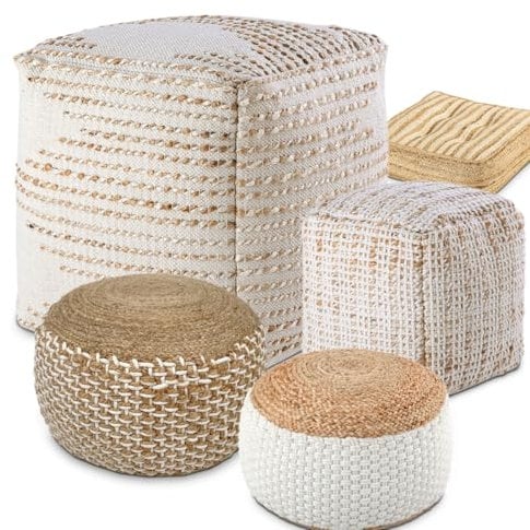 Amago home Sitzhocker Sitzpouf Jute Bodenkissen rund quadratisch Deko Hocker Fußhocker Farbe quadratisch 45x45x45