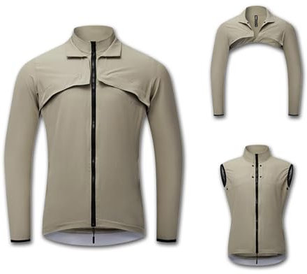 ARMAAN 2 in 1 Men's Cycling Bike Vest with Removable Sleeves Jacket Sun Protection Reflective Bike Windbreaker Outdoor Waterproof Running Jersey MTB Mountaineering Cycle Coat,Brown-S
