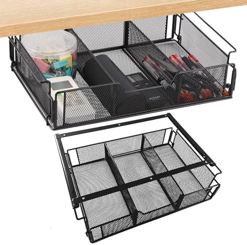 Cllevghy Schublade unter Schreibtisch, Schreibtisch Organizer Schubladen Organizer Küche, Untertisch-Aufbewahrungsbox, Metallschublade Versteckte Schubladenbox für Büro Schule Homeoffice(Schwarz)