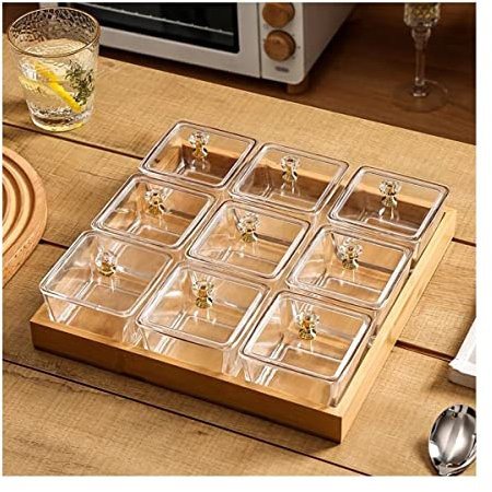 SOBOLON Assiette à Dessert Casse-croûte en Verre carré de 9 Compartiments avec la Division de Restaurant Familial de Base de Casse-croûte de Fruit Fournitures de Fête(D)