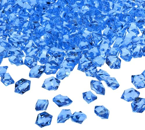 QUARKZMAN 1000Stk Fake Ice Rocks Dazzling Clear Resin Crushed Ice Sparkling Fake Diamonds Gem Stones for Vasen Fillers Table Scatter Theme Party Favors Blue