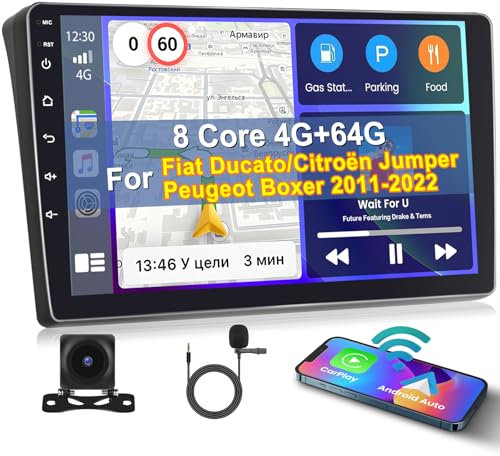 Inefala 8 Core 4+64G Radio de Coche para Fiat DUCATO/Citroën Jumper 2/Peugeot Boxer 2 2011-2022 con Inalámbrico Carplay Android Auto, Pantalla táctil de 9 Pulgadas con GPS WiFi BT5.0 59UI EQ DSP