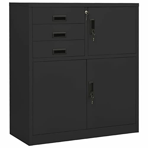 IKAYAA Aktenschrank Abschließbar Büroschrank Anthrazit Metallschrank Stahlschrank Werkzeugschrank Metall Schrank Abschließbar Aktenschrank Metall 90x40x102 cm