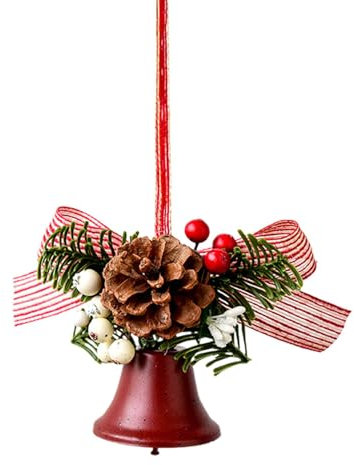 Yhsioaklo Christbaumschmuck, Weihnachtsglocken – rustikale Metallglocke zum Aufhängen mit Kiefernnadeln und Beeren | Urlaubsparty-Zubehör, Heimdekoration