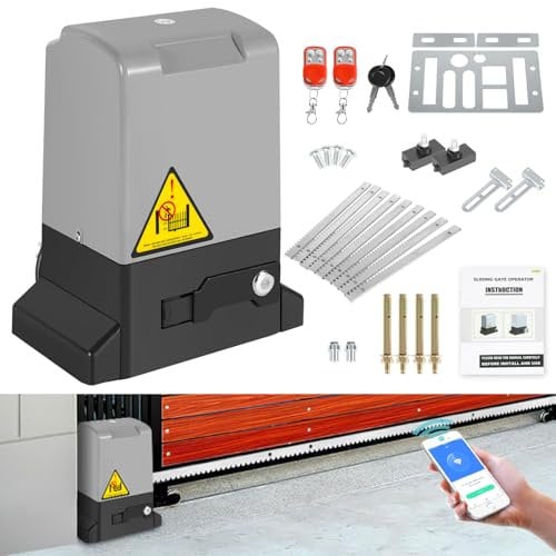Izrielar 370W Motor para Puerta Corredera con Mando Bluetooth, Automatismo para Cancela Corredera, Control Remoto 50 m, hasta 800 kg, 2 Mandos a Distancia, 12M