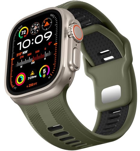 Dirrelo Compatible with Apple Watch Ultra 2 Strap 49mm 46mm 45mm 44mm 42mm Men, 26mm Wide Sport Soft Silicone Band for iWatch Ultra 2 Ultra 3 Strap SE 2 3 Series 11 10 9 8 7 6 5 4 3 2 1,Green/Black