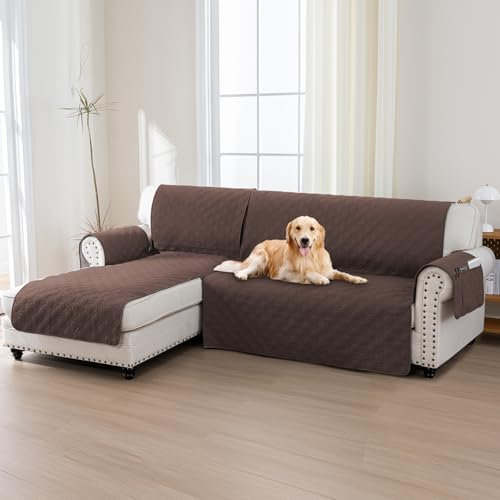 BellaHills 100% Wasserdicht Sofabezug L Form(247cm) 1/2/3/4 Sitzer Sofa Überzug Ecksofa U Form, Superweiche SofaÜberwurf für Wohnzimmer, Braun