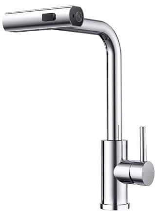 FORIOUS Grifo Cocina, Grifo Cocina Extraible de Alta Presión Torneira Cozinha Giratorio 360°, Monomando Acero Inoxidable con 3 Modos de Pulverización, Cromo Pulido