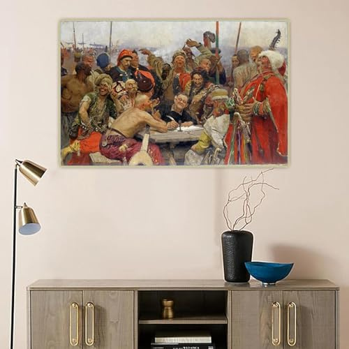 GKUVBF Ilja Jefimowitsch Repin 《Die Antwort der Saporoger Kosaken an den türkischen Sultan Mahmud IV.》 Leinwanddrucke, Gemälde, Dekoration, 60 x 90 cm, rahmenlos