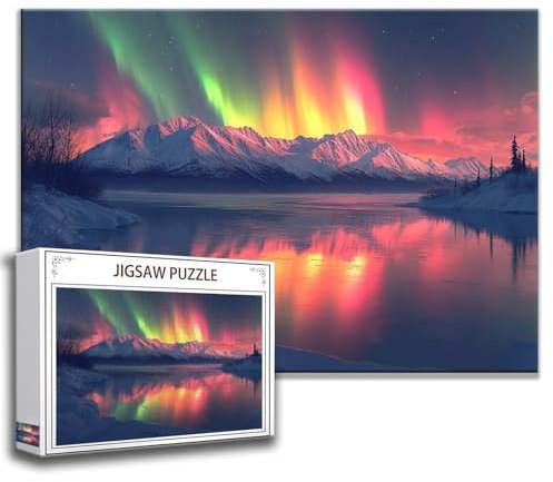 2000 Piece Jigsaw Puzzles for Adults, Northern Lights Jigsaw Puzzle for Adults, Landscape Puzzle for Men 100 x 70 cm, Challenge Impossible Puzzle, 2025 Wooden Puzzle with Box for Home Decoration R-5