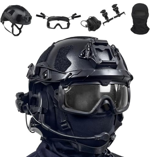 WQZXM Casque Airsoft SF avec Casque De Communication Tactique, Lunettes De Paintball, Équipement De Chasse CS Extérieur Réglable(Black)