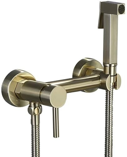 Bidet Spray Set, Brass Brushed Gold Bidet hot and Cold Water Set Toilet Spray Ass Flusher Nozzle Set, Hand Blender Valve Jet Pres Set Shower Head with Pressure,C