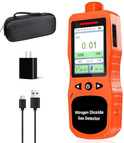 ZYKYCX Portable Nitrogen Dioxide Gas Detector, 0-50PPM NO2 Monitor, Rechargeable Nitrogen Dioxide Meter for 16H Battery Life, NO2 Air Quality Meters with Alerts, Electrochemical Sensor