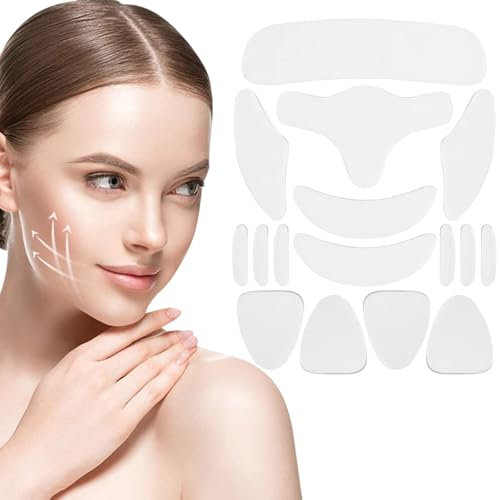 16 Pezzi Cerotti Leviganti per Il Viso, Patch Antirughe Riutilizzabile per il Viso, Design Morbido e Delicato Sulla Pelle e Lavabile, per Fronte, Occhi, Guance, Bocca e Petto