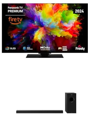 Panasonic TV-55Z80AEY 55 4K Ultra HD OLED Smart TV, Fire TV SC-HTB600EBK Home Theatre Soundbar with Bluetooth and Dolby Atmos