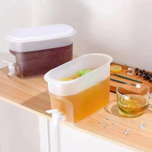 2.8L Beverage Dispenser with Tap, 2pc White Modern Refrigerator Beverage Dispenser with Tap, Refrigerator Cold Ice Kettle with Faucet, BeverageDispensers, Water Juice Lemonade Fruit Tea Bottle Drinks