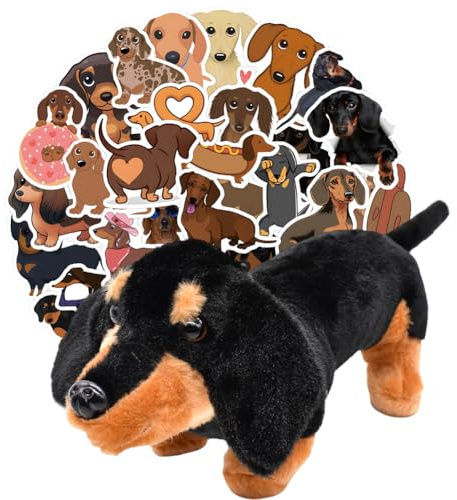 Niedlicher Kuscheltier Dackel Hund, Realistic Dackel Puppen,Geschenke Aufkleber, 60 Niedliche Dackel-Hunde-Aufkleber, Realistisches Dackel Hund Weiches Heimdekoration