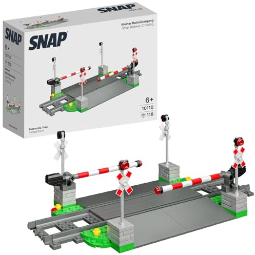 SNAP Kleiner Bahnübergang – Klemmbaustein-Set mit Schienen – Erweiterung für Zugstrecken – kompatibel mit LEGO® – Bauset für Kinder und Erwachsene ab 6 Jahren – 10110
