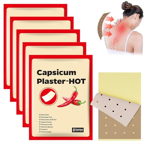 Capsaicin Pflaster, 40 Stück Schmerzpflaster, Natürliches Capsaicin Wärmepflaster, 4-8h Schmerzpflaster Rücken für Nacken, Knie und Muskelkater