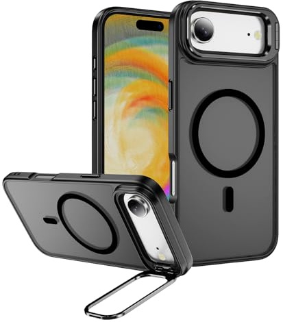 Case for iPhone Air, [Compatible with MagSafe Wireless Charging], [Kickstand] Translucent Shockproof Protection [Anti-Scratch] Phone Cover for Apple iPhone Air Magnetic Ring Phone Case - Black