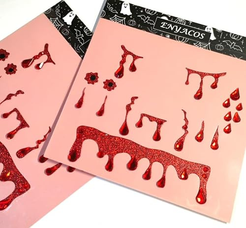 ENYACOS Vampir Gesicht Aufkleber 2 Stück – Halloween Tattoo Sticker für Erwachsene, Face Art Gesichtstattoo, Karneval & Fasching Schminke (A)