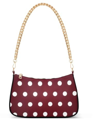 Ksajwzf Schultertasche für Damen, Hobo-Tragetasche, Handtasche, weiße Punkte, Rot, kleine Clutch-Geldbörse mit Reißverschluss, gepunktet