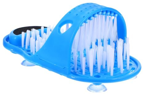 Fußreiniger Dusche mit Saugnäpfen und Borsten, Blau, 1 Stück | Nylon und Kunststoff, Duale Bürsten und Unten, für Füße und Fersen in Dusche, Wanne