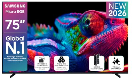 Samsung Smart TV 75 MRE75R85HATXZT Micro RGB 4K Vision Glare Free, HDR10+, Motion Xcelerator 144Hz, Dolby Atmos, Super Picture Enhancer, Vision AI, Alexa Built-in, PACCHETTO INTRATTENIMENTO, 2026
