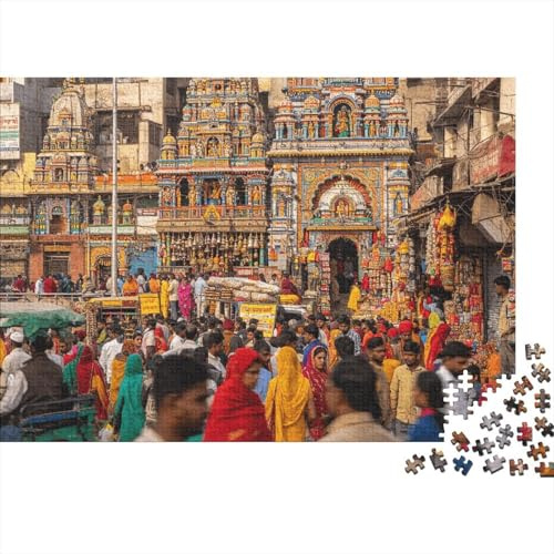 India Street Jigsaw Puzzle 1000 Pieces Recyclable Material Bustling Market Puzzles for Adults Fun Present & Activity for Home Great Gift Idea for Men 70x50cm/1000pcs