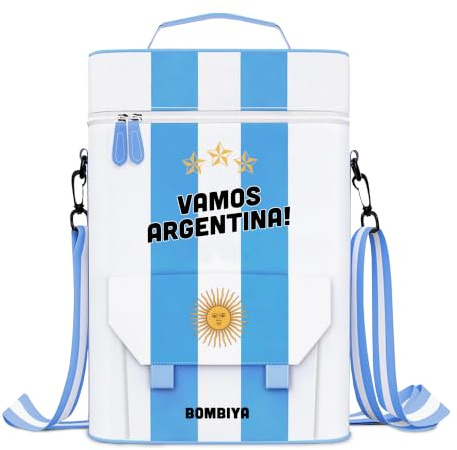 Bombiya Matera Vamos Argentina para Kit de Yerba Mate. Bolso matero con Doble Capa Impermeable para Kit de Mate Argentino. Capacidad para 2 Botellas de Vino o Set de Mate Completo.