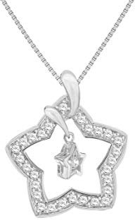 Tuscany Silver Damen Erbskette Sterling Silber Weiß Zirkonia Offen Stern 41cm/16zoll