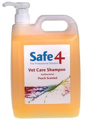 Safe4 Vet Care Shampoo (5L, Peach) - Antimicrobial & Anti-Fungal Formula for Healthy, Shiny Coats - pH Neutral Cleansing Shampoo with Easy Pump Dispenser - Trusted by Professionals