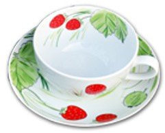 Helina Tilk Erdbeeren Tasse mit Unterteller 0,25L Porzellan handbemalt